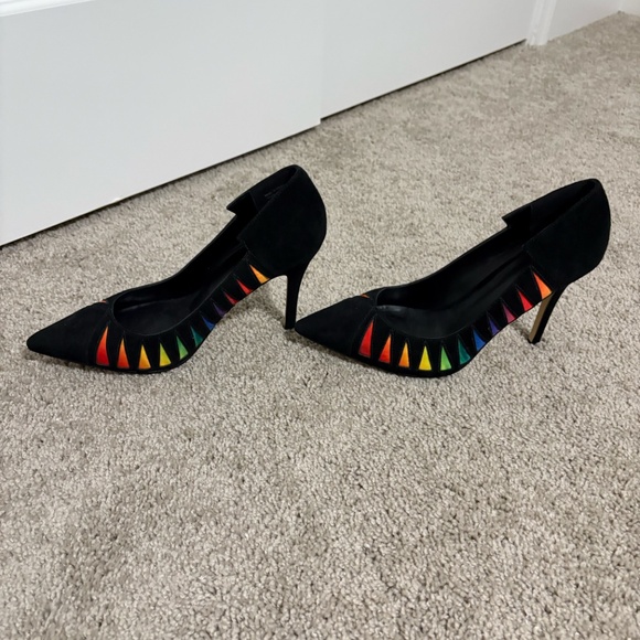 Truth or Dare by Madonna Black Suede High Heels with Rainbow Colors - Picture 2 of 6